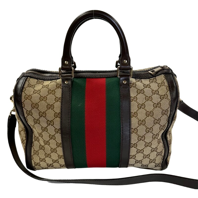 GUCCI VINTAGE WEB ORIGINAL GG CANVAS BEIGE/EBONY BOSTON BAG