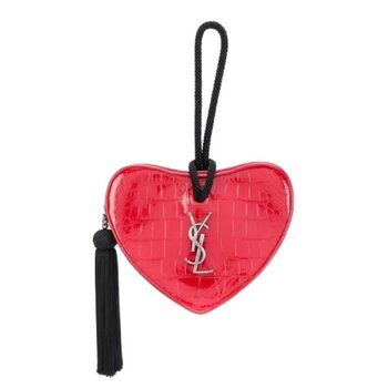 SAINT LAURENT SAINT LAURENT CROC EMBOSSED RED PATENT SAC COEUR HEART CLUTCH BAG