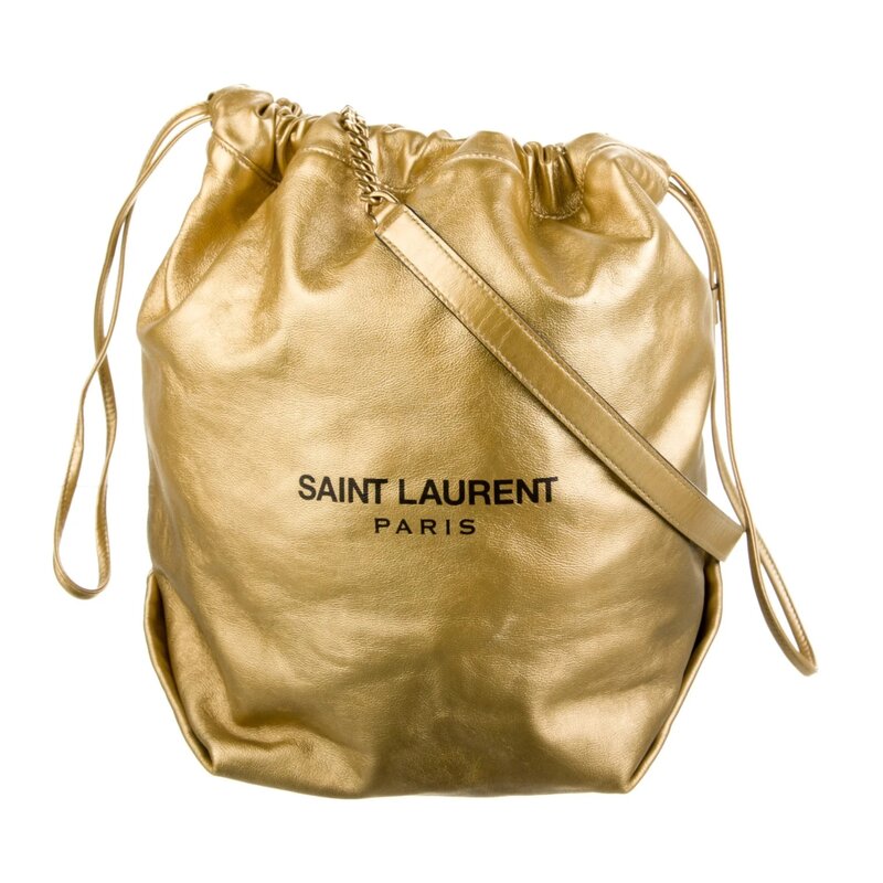 SAINT LAURENT LEATHER GOLD TEDDY BUCKET BAG (638447)