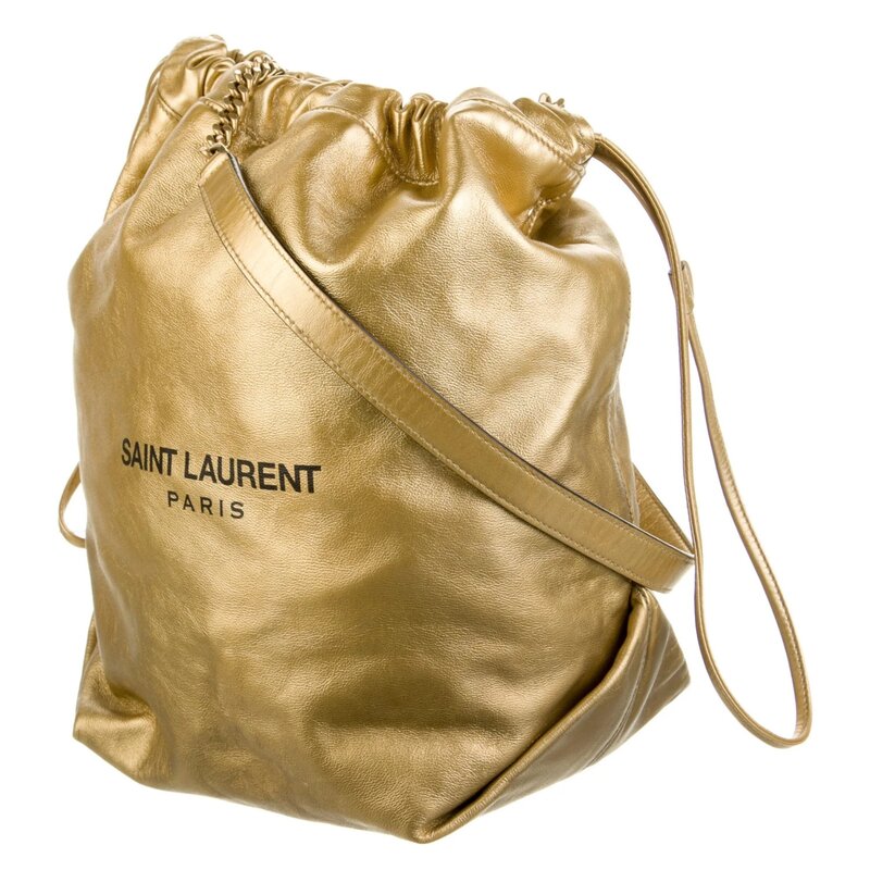 SAINT LAURENT LEATHER GOLD TEDDY BUCKET BAG (638447)