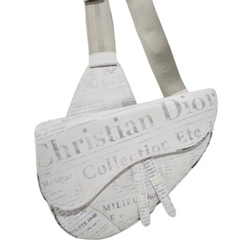 CHRISTIAN DIOR DIOR X DANIEL ARSHAM GRAINED CALFSKIN WHITE NEWSPAPER PRINT SADDLE BAG