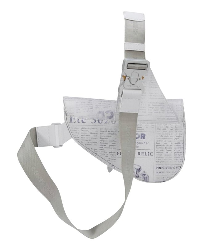 CHRISTIAN DIOR DIOR X DANIEL ARSHAM GRAINED CALFSKIN WHITE NEWSPAPER PRINT SADDLE BAG