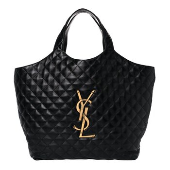 SAINT LAURENT SAINT LAURENT LAMBSKIN BLACK QUILTED MAXI ICARE SHOPPING BAG TOTE 698651 - 0322