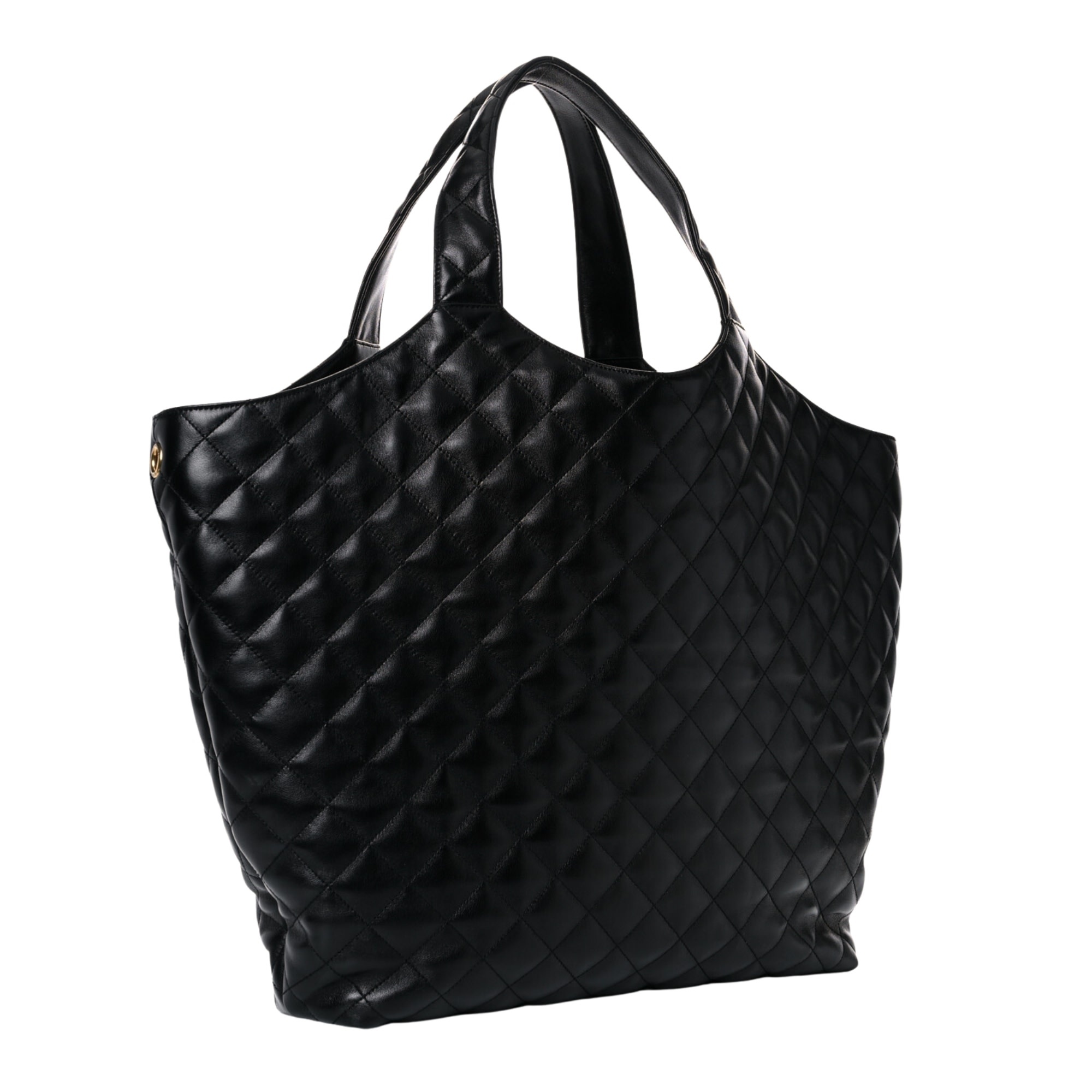 SAINT LAURENT SAINT LAURENT LAMBSKIN BLACK QUILTED MAXI ICARE SHOPPING BAG TOTE 698651 0322