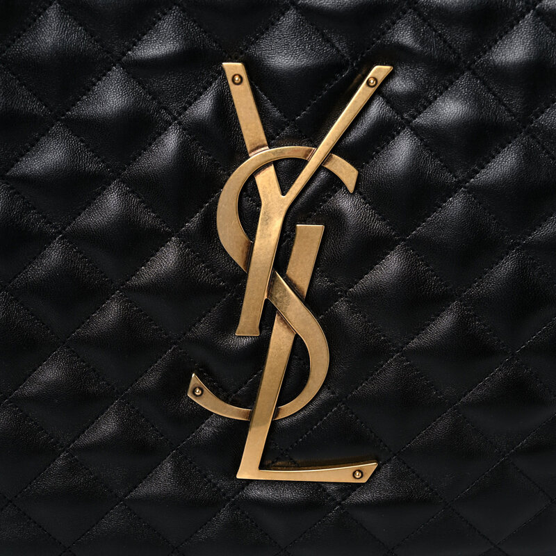 SAINT LAURENT LAMBSKIN BLACK QUILTED MAXI ICARE SHOPPING BAG TOTE 698651 - 0322