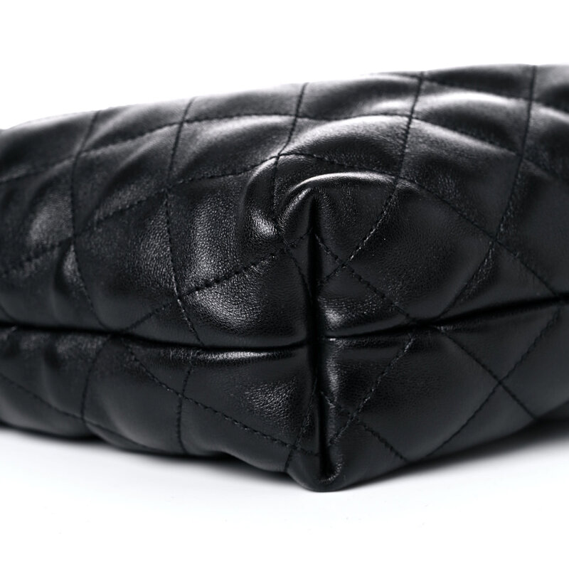 SAINT LAURENT LAMBSKIN BLACK QUILTED MAXI ICARE SHOPPING BAG TOTE 698651 - 0322