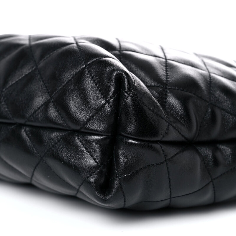 SAINT LAURENT SAINT LAURENT LAMBSKIN BLACK QUILTED MAXI ICARE SHOPPING BAG TOTE 698651 - 0322