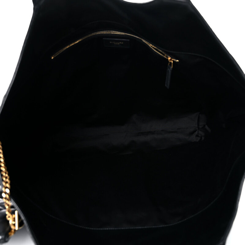 SAINT LAURENT LAMBSKIN BLACK QUILTED MAXI ICARE SHOPPING BAG TOTE 698651 - 0322