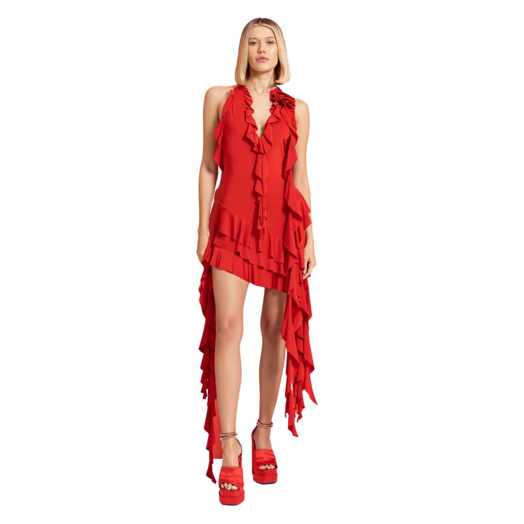 CRTBLNCHSHP NOLITA RED ROSE ACCENTED DRESS