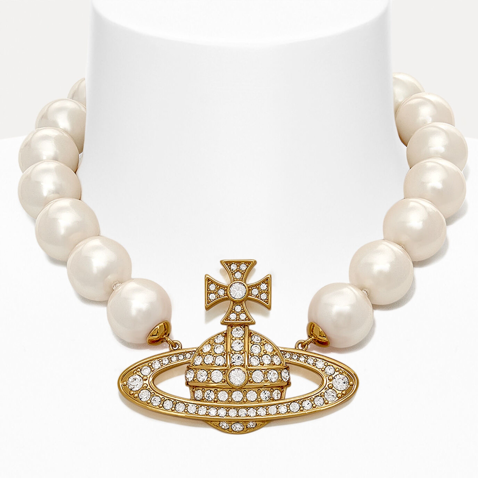 VIVIENNE WESTWOOD CRYSTAL PEARL NEYSA CHOKER NECKLACE GOLD CRTBLNCHSHP