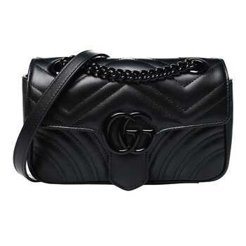 GUCCI GUCCI GG MARMONT LEATHER BLACK CHAIN SHOULDER BAG MINI