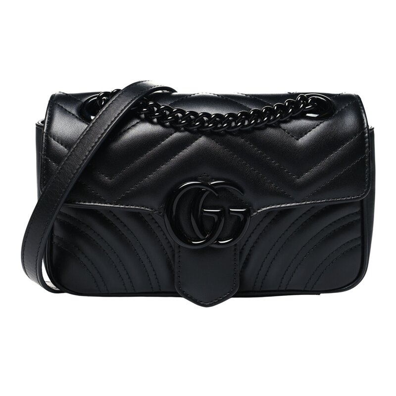 GUCCI GUCCI GG MARMONT LEATHER BLACK CHAIN SHOULDER BAG MINI