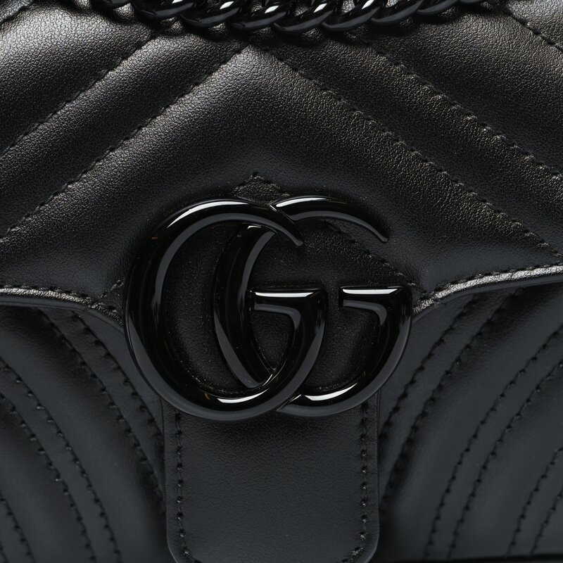 GUCCI GUCCI GG MARMONT LEATHER BLACK CHAIN SHOULDER BAG MINI