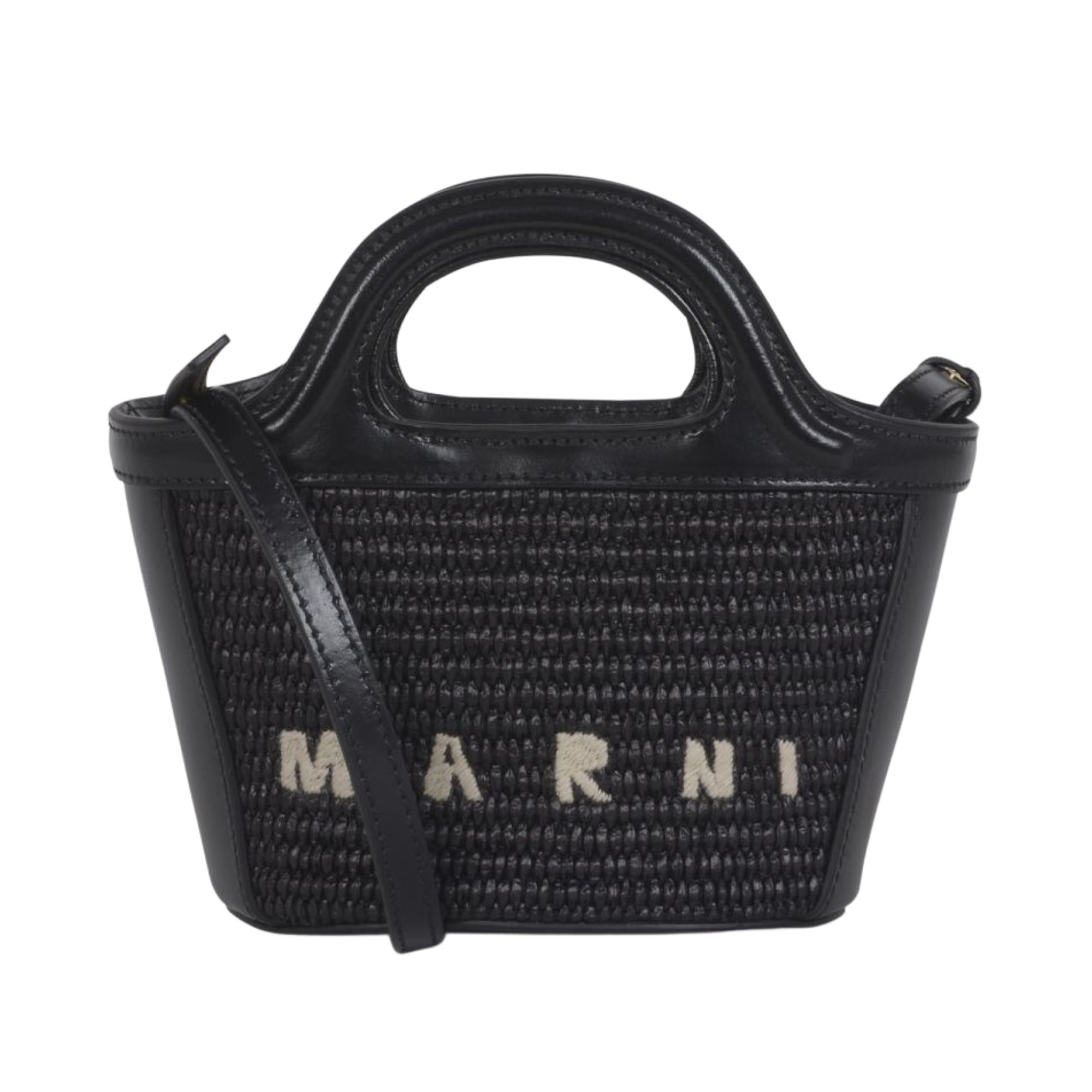 MARNI TROPICALA BLACK RAFFIA MICRO BASTET BAG