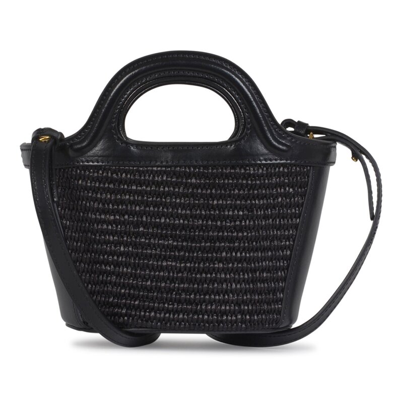 MARNI TROPICALA BLACK RAFFIA MICRO BASTET BAG