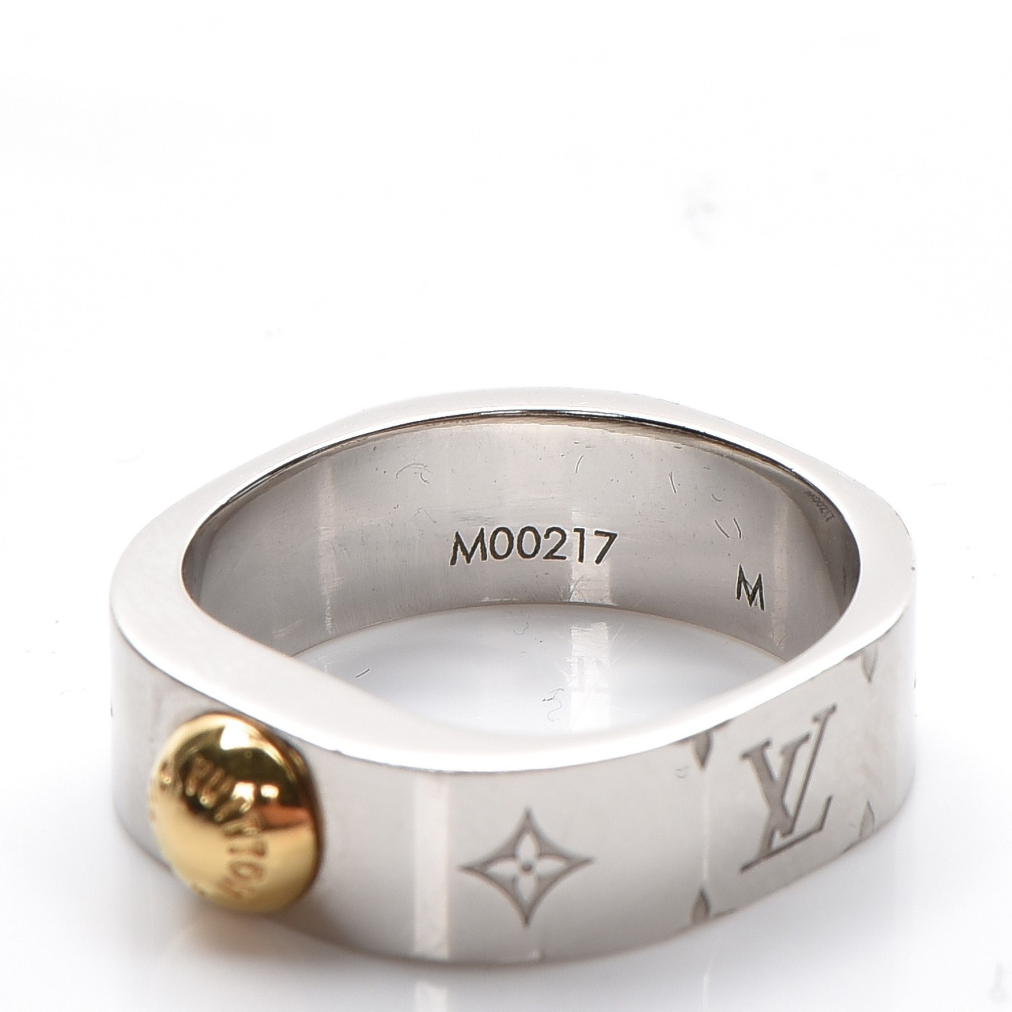 LOUIS VUITTON Brass Monogram Engraved Nanogram Ring S Gold 535795