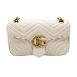GUCCI GUCCI GG MARMONT SMALL LEATHER MATELASSE SHOULDER BAG IVORY WHITE