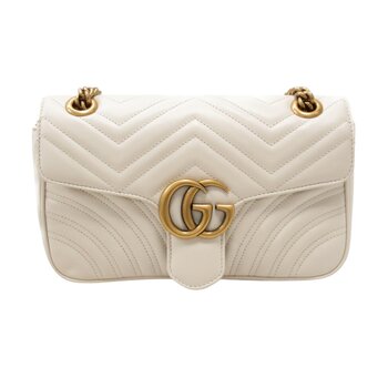 GUCCI GUCCI GG MARMONT SMALL LEATHER MATELASSE SHOULDER BAG IVORY WHITE