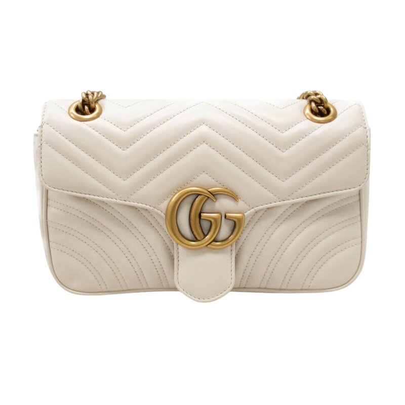 GUCCI GG MARMONT SMALL LEATHER MATELASSE SHOULDER BAG IVORY WHITE