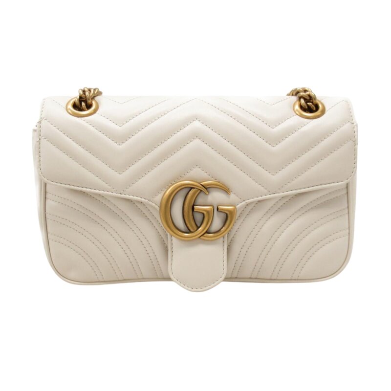 GUCCI GUCCI GG MARMONT SMALL LEATHER MATELASSE SHOULDER BAG IVORY WHITE