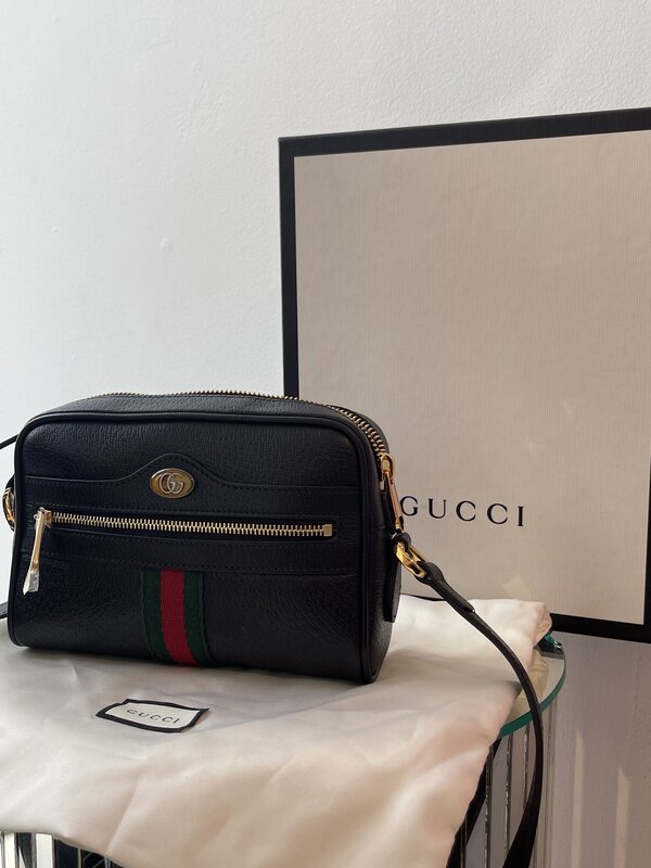 GUCCI GUCCI BLACK LEATHER OPHIDIA CAMERA BAG
