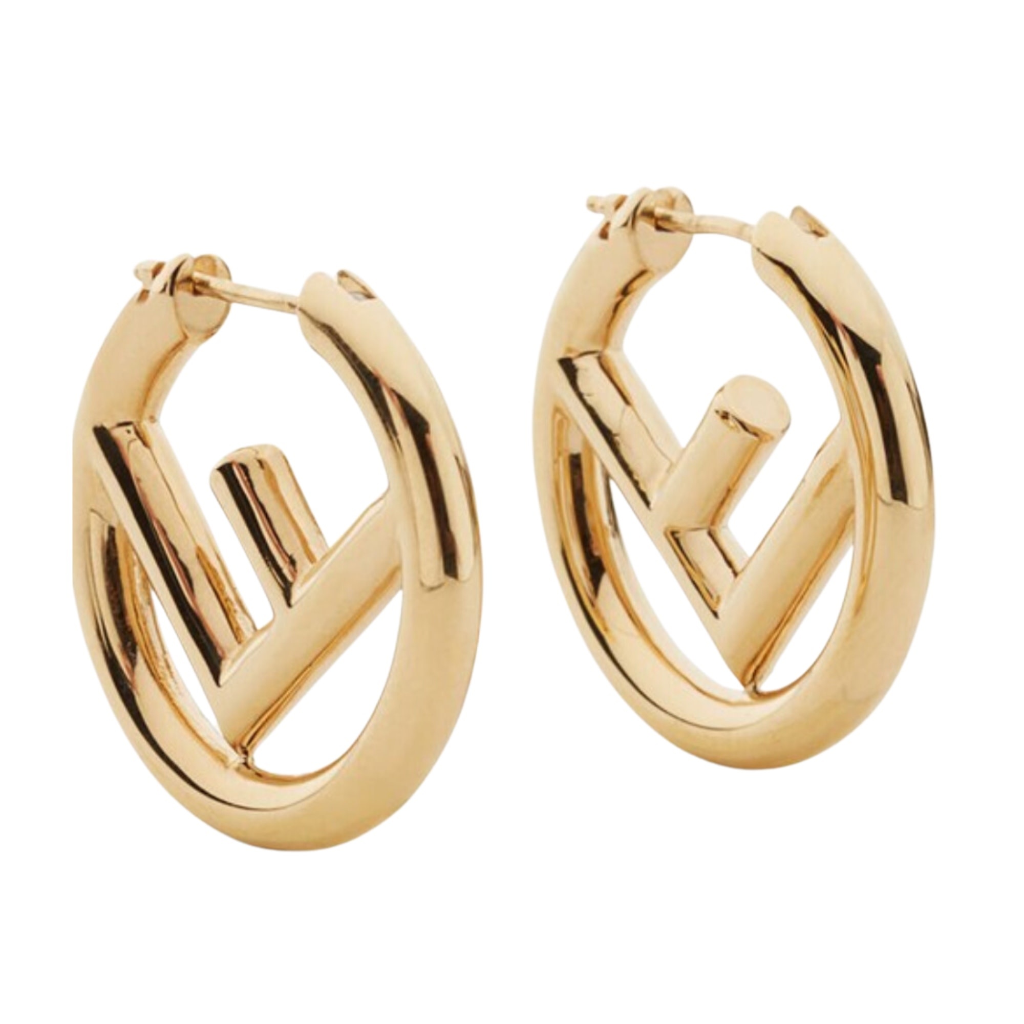 FENDI MINI LOGO METALLIC GOLD EARRINGS