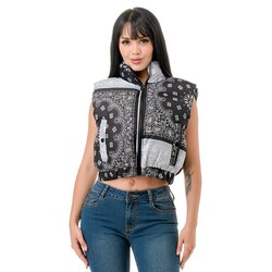 36POINT5 CROPPED PAISLEY PRINT BLACK PUFFER VEST LARGE