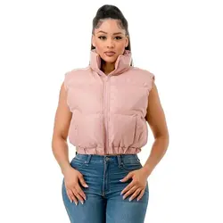 36POINT5 VEGAN LEATHER PINK PUFFER VEST LARGE