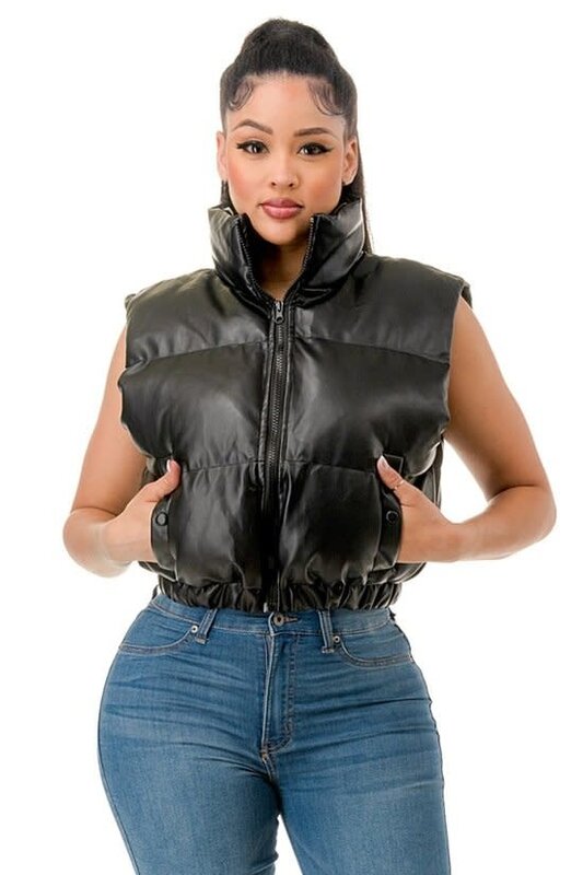 36POINT5 VEGAN LEATHER BLACK PUFFER VEST LARGE