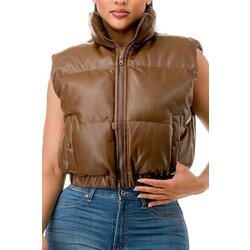 36POINT5 VEGAN LEATHER DARK BROWN PUFFER VEST LARGE