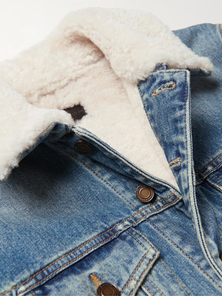 Louis Vuitton patch denim shearling jacket