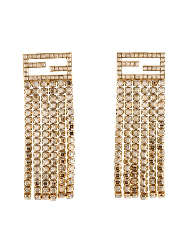 Fendi Logo Gold Tone Metal Hoop Earrings Fendi