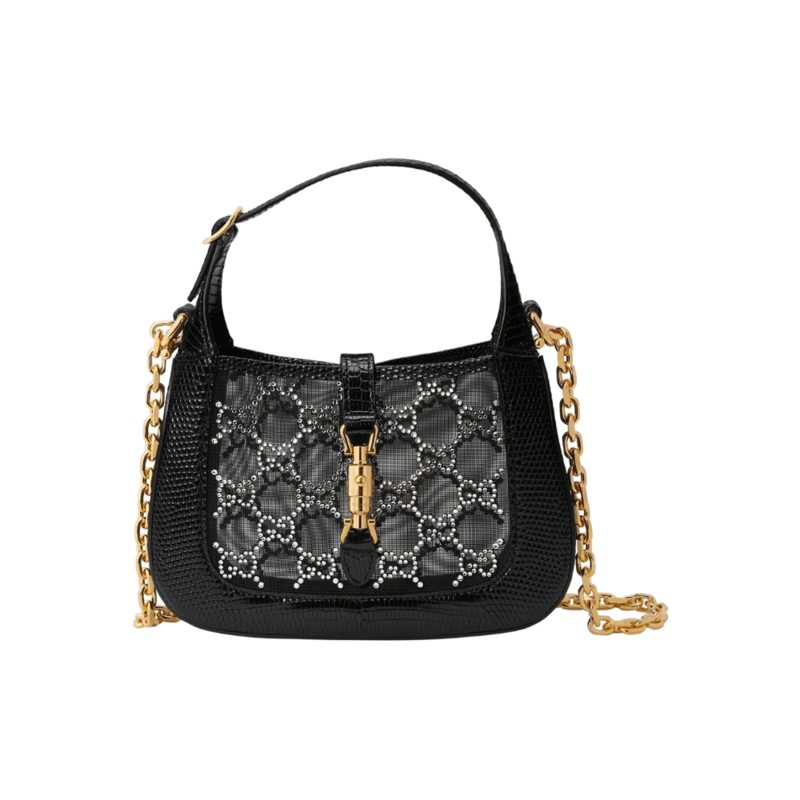 GUCCI CRYSTAL GG LIZARD JACKIE 1961 MIMI BAG 677027 CRTBLNCHSHP