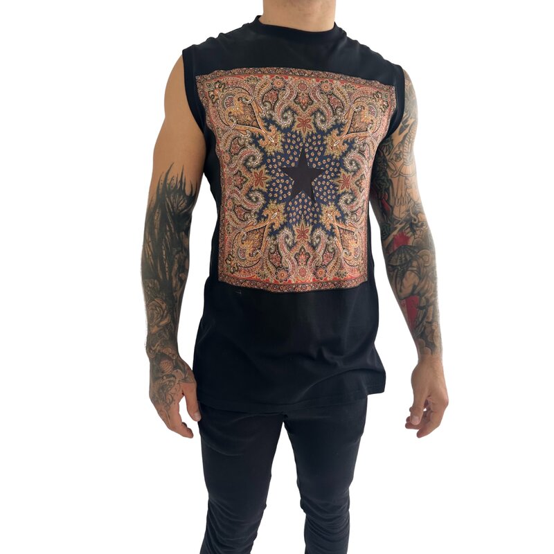 PAISLEY PRINT CREW NECK T-SHIRT TANK TOP (XS)