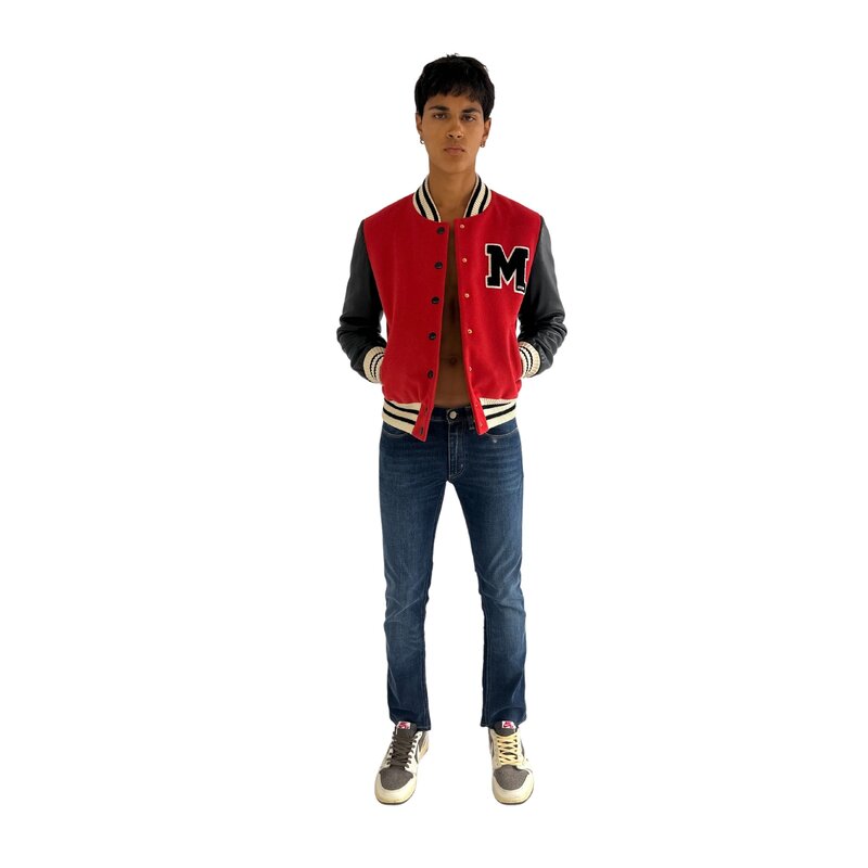 MOSCHINO MOSCHINO JEREMY SCOTT COUTURE LEATHER VARSITY JACKET (SIIZE 10 US)