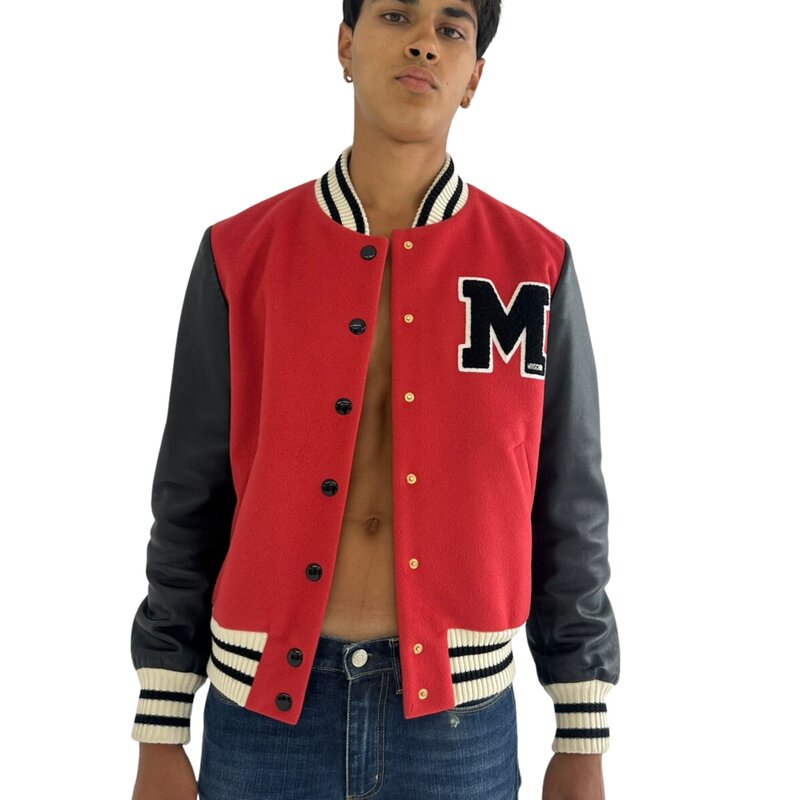 MOSCHINO MOSCHINO JEREMY SCOTT COUTURE LEATHER VARSITY JACKET (SIIZE 10 US)