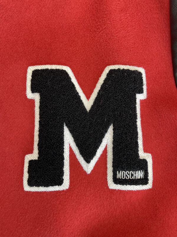 MOSCHINO MOSCHINO JEREMY SCOTT COUTURE LEATHER VARSITY JACKET (SIIZE 10 US)