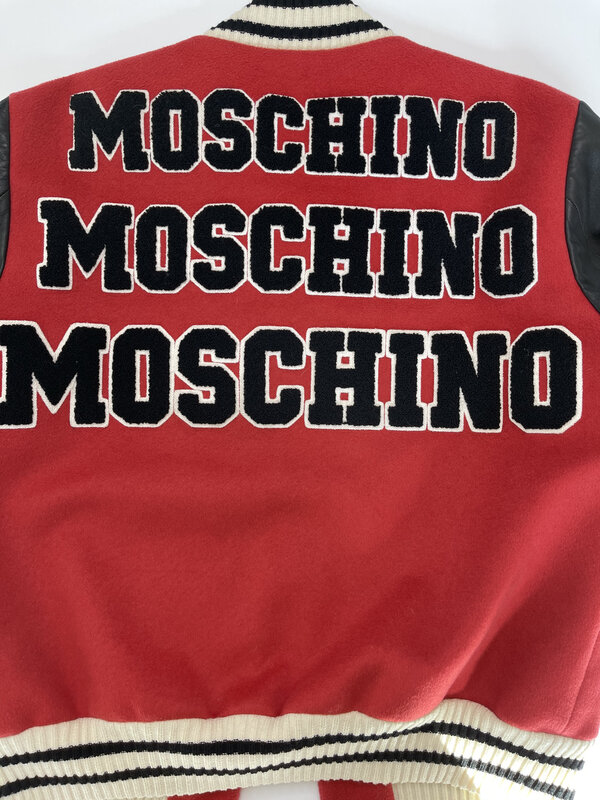 MOSCHINO MOSCHINO JEREMY SCOTT COUTURE LEATHER VARSITY JACKET (SIIZE 10 US)