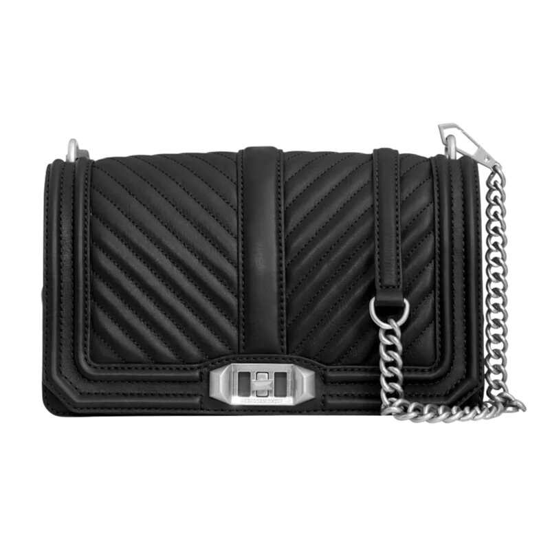 BLACK CHEVRON QUILTED LOVE CROSSBODY SILVER HARDWARE CRTBLNCHSHP
