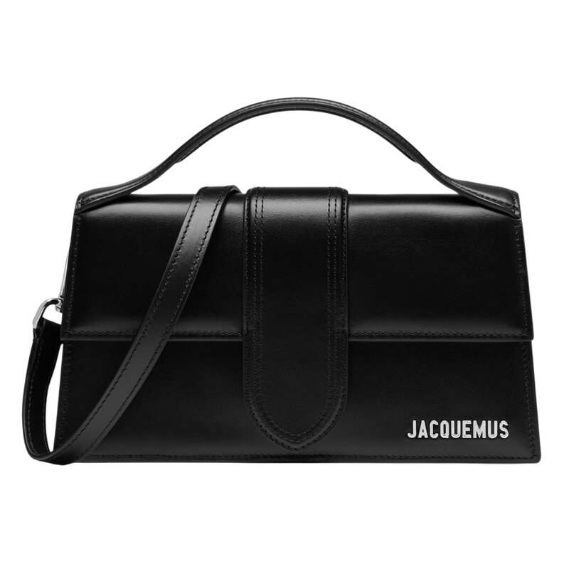 JACQUEMUS LE GRAND BAMBINO BLACK LEATHER CLUTCH BAG SILVER HARDWARE