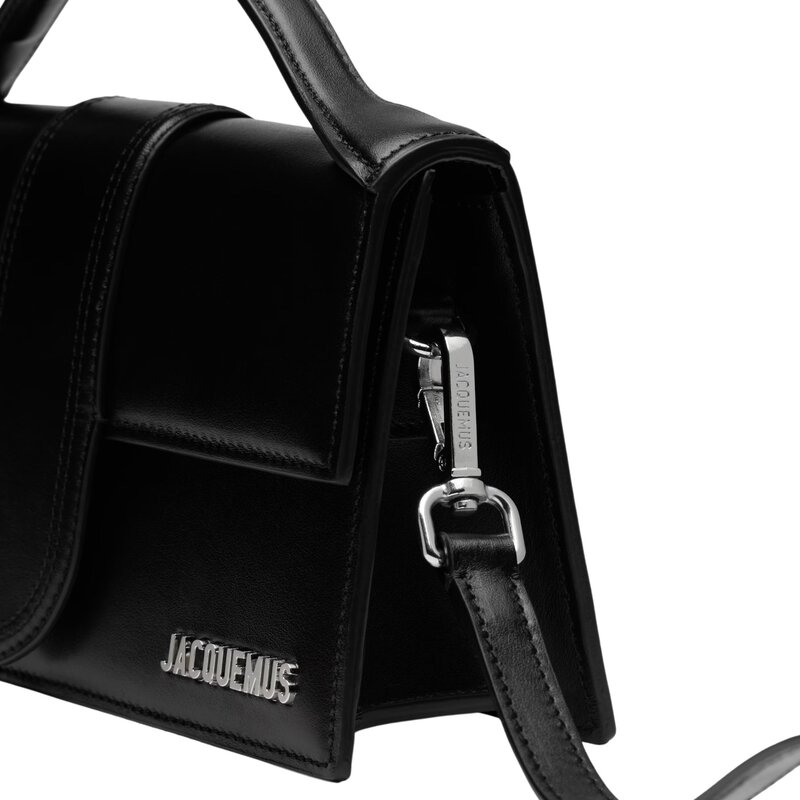 JACQUEMUS LE GRAND BAMBINO BLACK LEATHER CLUTCH BAG SILVER HARDWARE