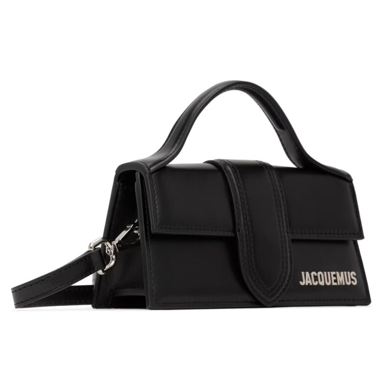 JACQUEMUS LE BAMBINO BLACK LEATHER CLUTCH BAG SILVER HARDWARE