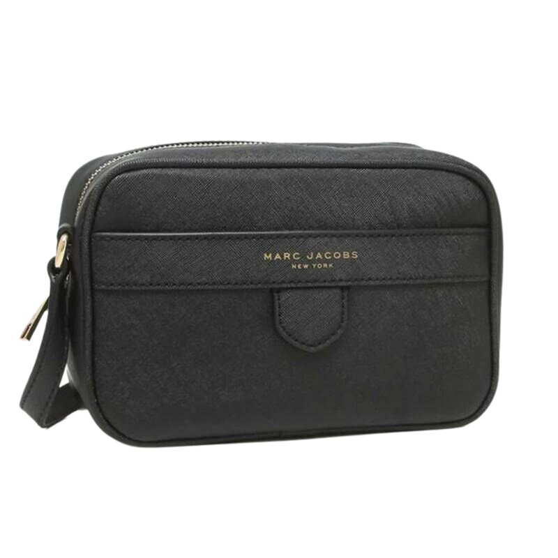 BLACK LEATHER LIAISON CAMERA MESSENGER BAG