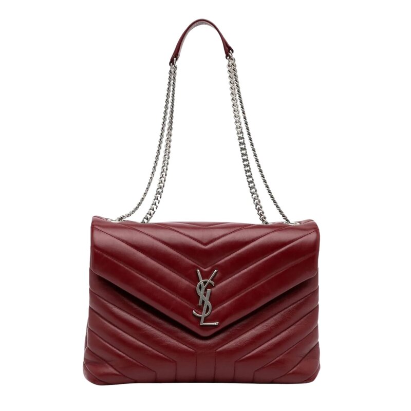 SAINT LAURENT SAINT LAURENT DARK RED LEATHER LOULOU MONOGRAM CHAIN BAG MEDIUM