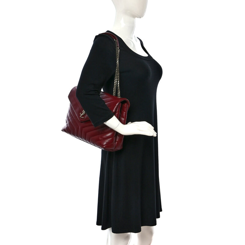 SAINT LAURENT SAINT LAURENT DARK RED LEATHER LOULOU MONOGRAM CHAIN BAG MEDIUM