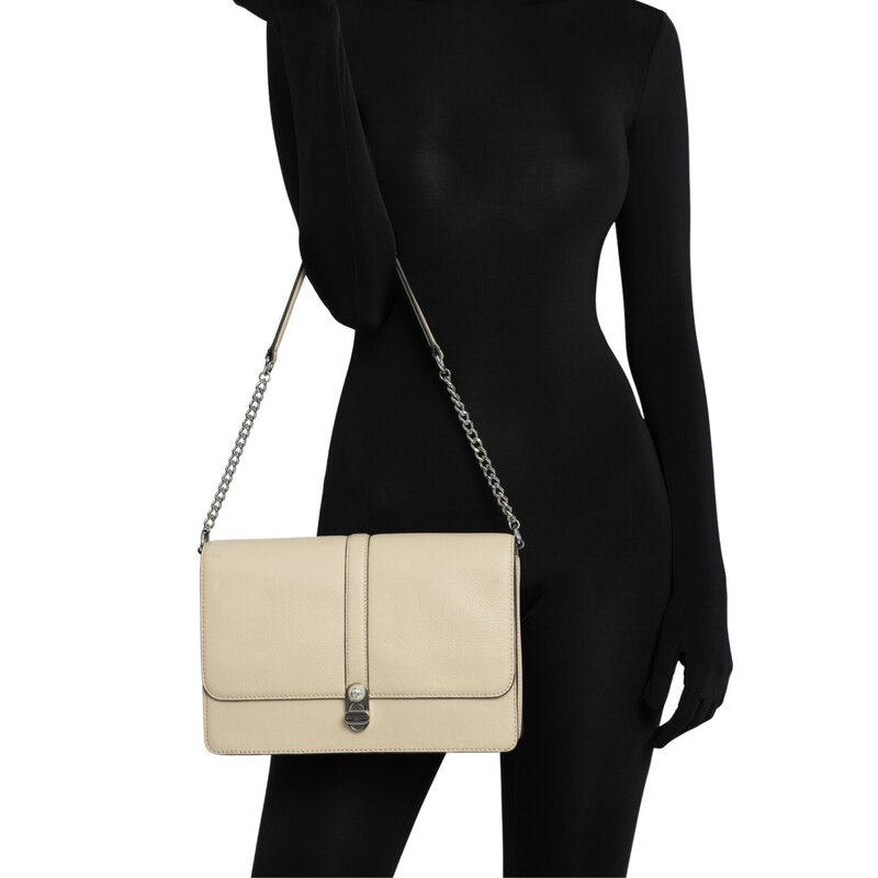 KARL LAGERFELD KARL LAGERFELD BEIGE TEXTURED LEATHER FLAP BAG