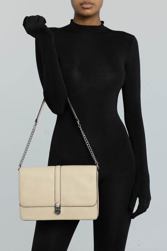 KARL LAGERFELD KARL LAGERFELD BEIGE TEXTURED LEATHER FLAP BAG