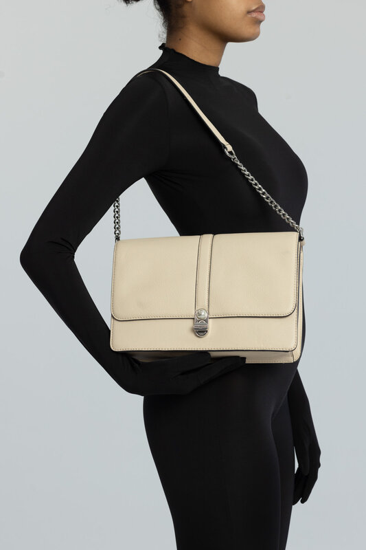 KARL LAGERFELD KARL LAGERFELD BEIGE TEXTURED LEATHER FLAP BAG