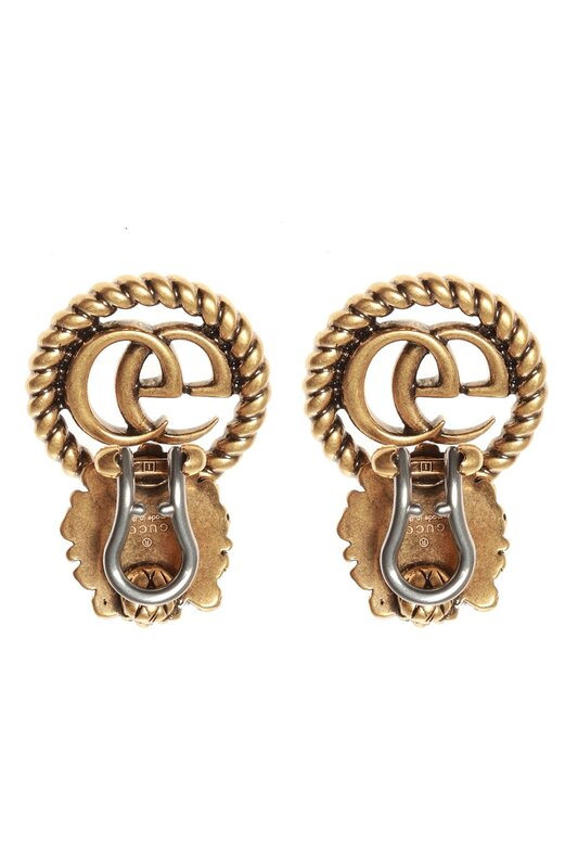 GUCCI LION HEAD GG ANTIQUED GOLD CLIP-ON EARRINGS