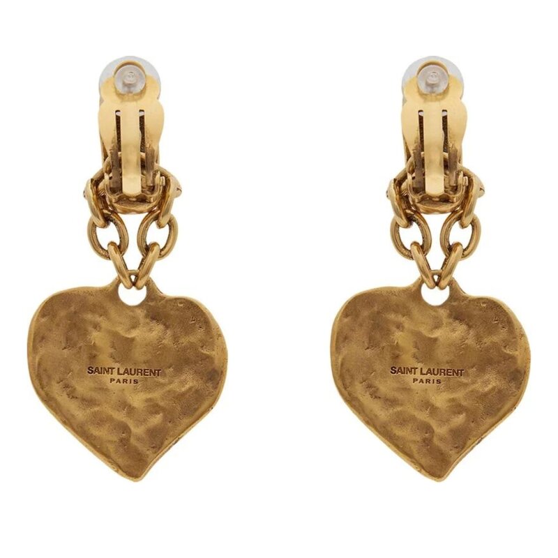 SAINT LAURENT LOVE HEART GOLD HAMMERED CLIP-ON EARRINGS